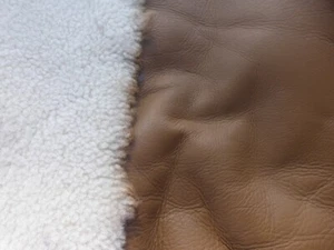 sheepskin shearling leather hide Off White Thick Curly Hair w/Cognac Smooth Back - Picture 1 of 5