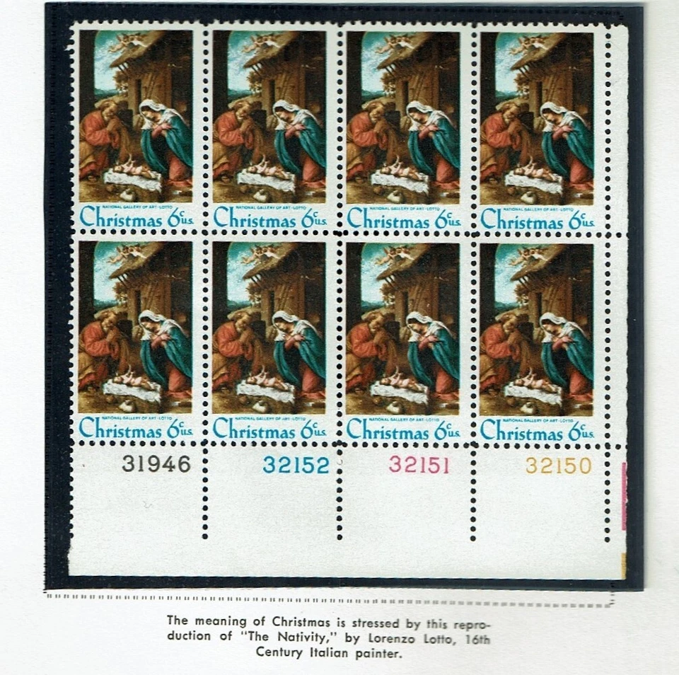 1970 U.S. Comm 6c Christmas Nativity Plt#Blk of 8 Sc#1414 M/NH/OG - Image 1 of 1