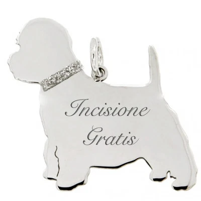 Ciondolo cane Dandie Dinmont mm 26x23 in argento 925 rodiato incisione gratis - Immagine 1 di 2