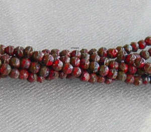 Red Picasso English-Cut Czech 3mm 50 Glass Beads - Imagen 1 de 3