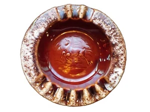 VINTAGE HULL DEER BROWN DRIP GLAZE CERAMIC ASHTRAY 8" MCM USA  - Picture 1 of 10