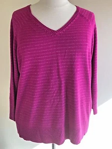 AVENUE Plus Size 22/24 Magenta Rosa Plata Raya V-cuello Jersey - Imagen 1 de 7