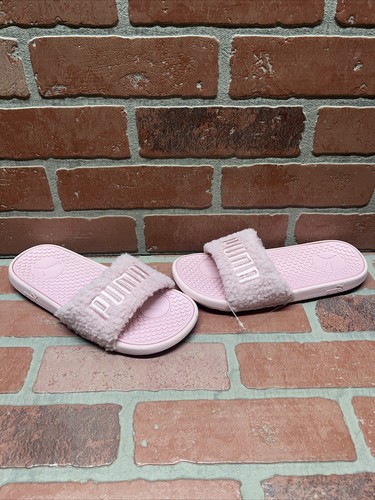 Sandali donna PUMA 'Cool Cat' rosa sherpa ricamati slide taglia 6