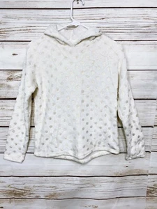 BCBG Girls Fuzzy Hoodie Size L White Geometric Long Sleeve Pullover - Picture 1 of 8