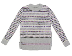 AQUA 100% Cashmere Gray Fair Isle Nordic Stripe High Low Sweater Womens sz S 907 - Picture 1 of 8
