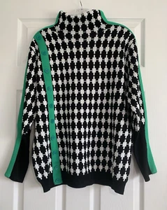 Womens Sweater XL Black Beige Check Green Stripe Long Sleeve Y2K Preppy - Picture 1 of 12