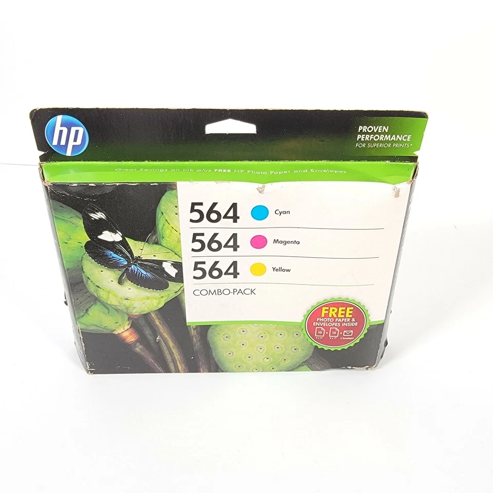 HP 564 Color Ink Cartridge Set B3B33FN Genuine Photo Paper Combo Date 2015