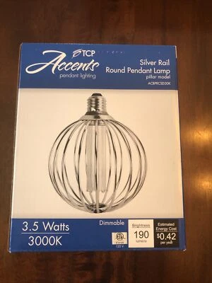 Decorative LED Light Bulb Chrome Silver Metal Cage Globe 3.5W 3000K Standard - Image 1 of 4