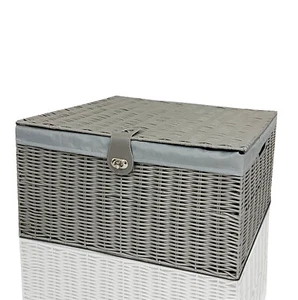 Resin Woven Basket Storage Chest Trunk Hamper/Kids Toy Lid, Lock Lining Grey - Picture 1 of 6