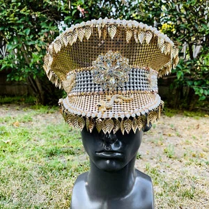 Blattgold Steampunk Pailletten Party Burning Man Captain Tall Cap Halloween Hut - Bild 1 von 6