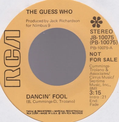 Guess Who Dancin' Fool / Seems Like I Can't Live With You,...Promo USA 45 W/O PS - Image 1 of 4