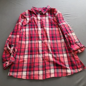 Allison Daley Shirt Womens 18 Long Roll Tab Sleeve Button Up Shoulder Pad Plaid - Picture 1 of 12