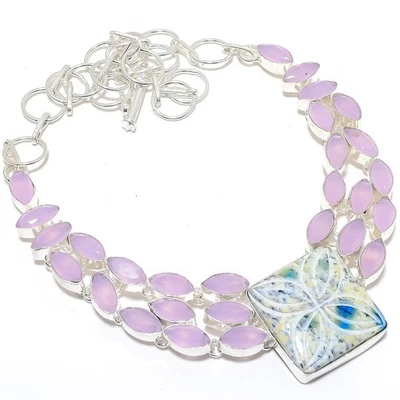 K2 Azurite, Gemma Di Calcedonio Collana In Argento Sterling 925 18" - Immagine 1 di 4