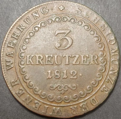 AUSTRIA ÖSTEREICH 3 KREUZERS 1812 B KM#21116 F++ Francis I. (1804-1835) Copper - Image 1 of 4