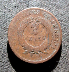 OLD COIN OF UNITED STATES OF AMERICA 2 CENTS 1865 "UNION SHIELD" (1) - Picture 1 of 3