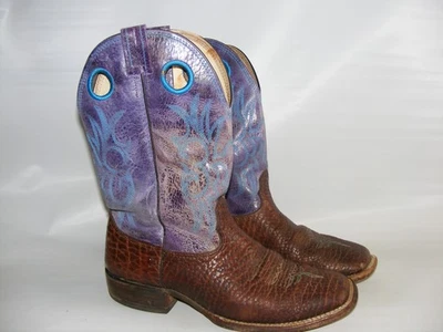 Botas masculinas Larry Mahan tamanho 11 D couro ocidental marrom turquesa biqueira quadrada sapatos - Imagem 1 de 4