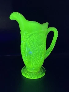 Vintage Yellow Opalescent Vaseline Glass Pitcher 8.5” *GLOWS - Picture 1 of 20