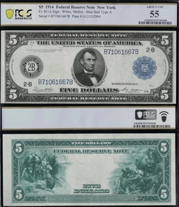 SC 1914 $5 Fr. 851a New York, NY Federal Reserve Note FRN PCGS 55 (667B) - Picture 1 of 4