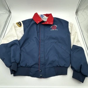 Pla-Jac Dunbrook Blue White Sports Bomber zip Up Jacket Sz L VTG 80s Aviation - Picture 1 of 10