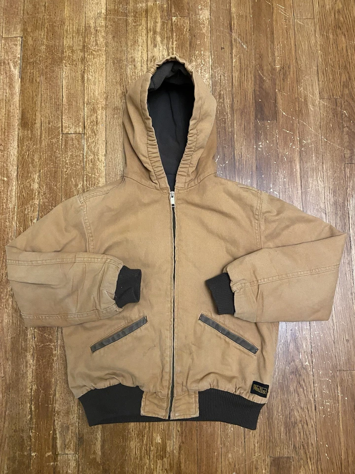 Vintage Walls Full Zip Beige Canvas Hooded Workwear Jacket Youth Large - Image 1 of 4