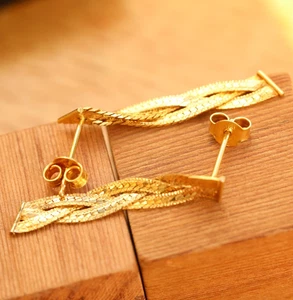 9ct Solid Yellow Gold Plait Snake Italian Earrings Vintage cleaned and polished - Picture 1 of 4