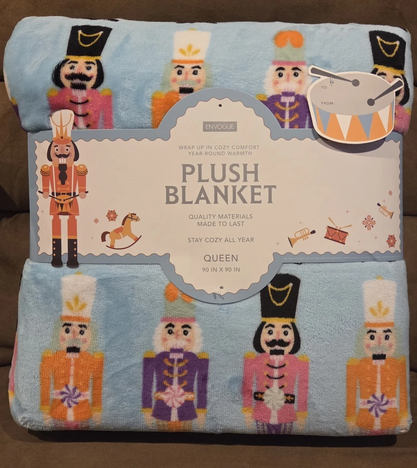 EnVogue Queen Size Blue Christmas Nutcracker Blanket BNWT - Image 1 of 1