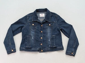 Justice Girls Denim Jean Jacket Size 14 / 16 Plus Medium Wash Distressed Blue - Picture 1 of 22
