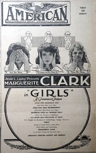 Página de periódico 1919 - Marguerite Clark en anuncio de película "chicas" de Jesse Lasky - Imagen 1 de 2