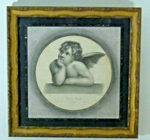 Antiker Amor Engel Druck Original um 1880 verzierter vergoldeter Rahmen sehr selten - Bild 1 von 7