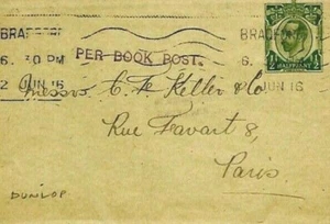 Envoltura de papelería GB Yorks Bradford *Dunlop* FRANCIA París 1916 {samwells} CV140 - Imagen 1 de 6