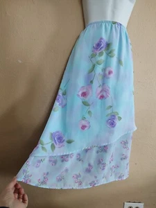 Disorderly Kids (Size 16 1/2) Aqua Watercolor Rose Print Skirt Women Medium - Picture 1 of 11