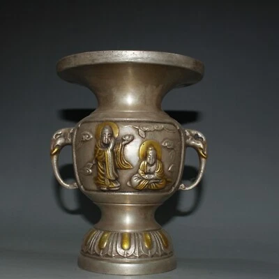 13.5 厘米中国白色铜花瓶瓶佛旧黄铜花瓶 — 第 1/4 张图片