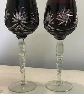 2  Star Fan Amethyst Cut to Clear Stemware Wine Glass Water Goblet 8-1/2” Tall  - Picture 1 of 5