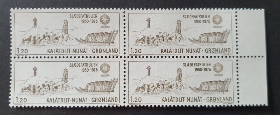 1975 GREENLAND GRONLAND BLOCK OF 4 SIRIUS PATROLS HUSKY DOG SLEDGE VF MNH - Image 1 of 1