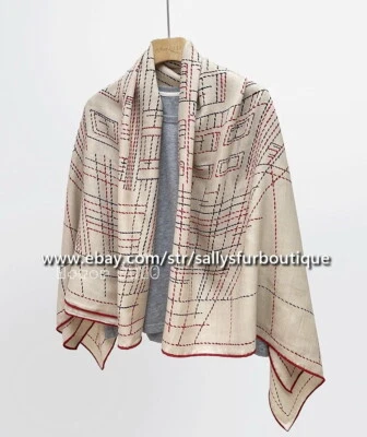 Sallys 80% Cashmere & 20% Silk Wrap Scarf House Stripes Print Square Shawl 53" - Image 1 of 4