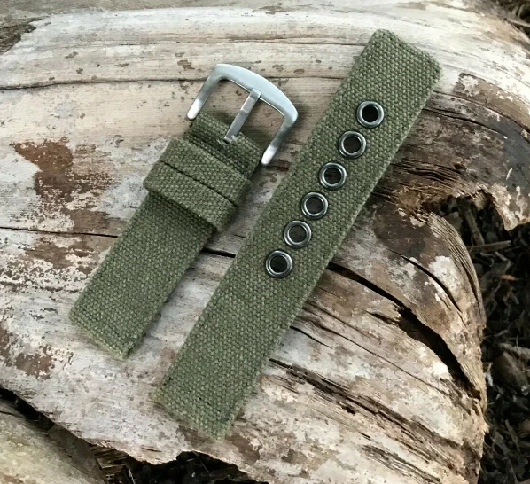 Correa de reloj de lona militar gruesa verde militar de 20 mm hebilla plateada  Foto 1 de 1