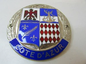 VINTAGE FRENCH COTE D'AZUR METAL ENAMEL MONACO SHIELD CAR BADGE EMBLEM - Picture 1 of 4