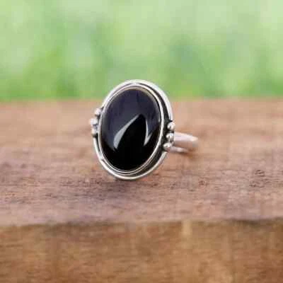 Belli Onice Nera Gemma 925 Argento Sterling Artigianale Anello Tutte le Misure - Immagine 1 di 4