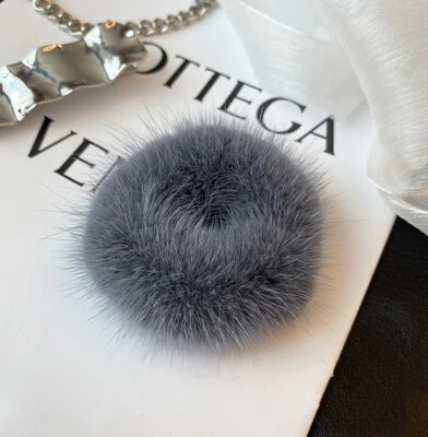Real Mink Fur Hair Ring Women's Ladies Hair Rope Hair Band Hair Hoop Pompom Ball - Image 1 of 4