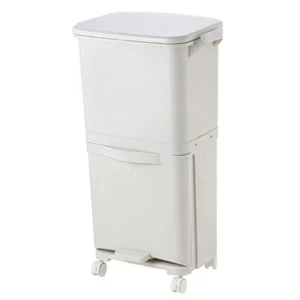 Double Recycling Pedal Bin Dual 2 Compartment Kitchen Rubbish Waste Can w/Wheels - Picture 1 of 5