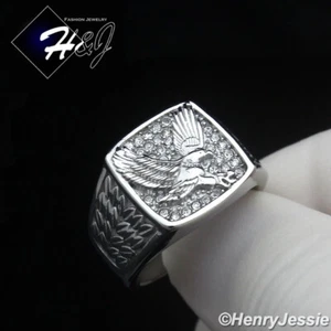 MEN's Stainless Steel Icy Bling CZ Silver EAGLE Square Ring Size 8-12*SR153 - Picture 1 of 4