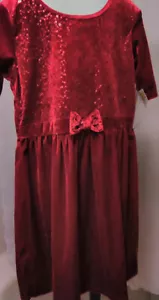 George NEU Mädchen rot samtig Kleid Large 10-12 Glitzer auf Brust Kurzarm - Bild 1 von 2