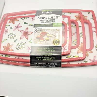 Ideal Kitchen Cutting Board Set Double Sided Non Slip Edges Floral  Set Of 3 - Image 1 of 4