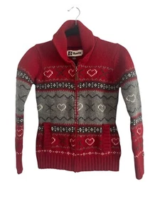 Roots Kids Lambswool Full Zip Sweater Cardigan Knit Red Size Medium Canada - Picture 1 of 11