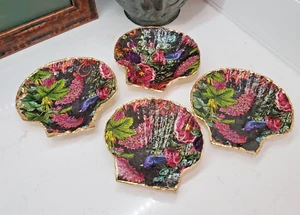 Beach Décor Sea Decoupage Shell Set of 4 Handmade Art Black Pink Gilded Edge - Picture 1 of 24