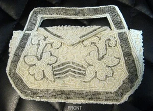 superb vintage/ antique white & silver bead EVENING BAG, satin lined, hand sewn - Picture 1 of 11