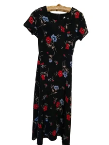 Maxi Vestido Vintage Floral Rojo, Negro y Azul Jaclyn Smith Classics - Imagen 1 de 10