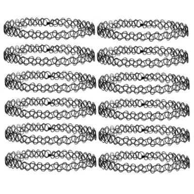 Collana Elasticizzata Girocollo Tatuaggio 12pz Nero Retrò Hennè Vintage Elastico Boho anni 90 - Immagine 1 di 4