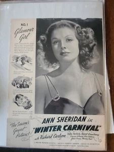 1939 Magazine Movie Ad  "Winter Carnival" Ann Sheridan  - Picture 1 of 2