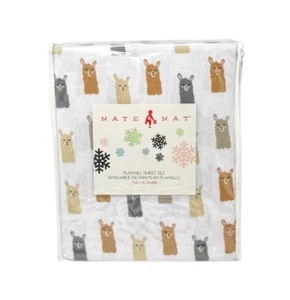 Nate & Nat FULL 4 PC Llama Face Tan Ochre Gray Warm & Cozy Flannel Sheet Set NEW - Picture 1 of 3